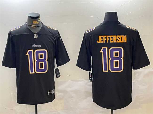 Mens Minnesota Vikings #18 Justin Jefferson Black Vapor Untouchable Limited Stitched Jersey Dzhi